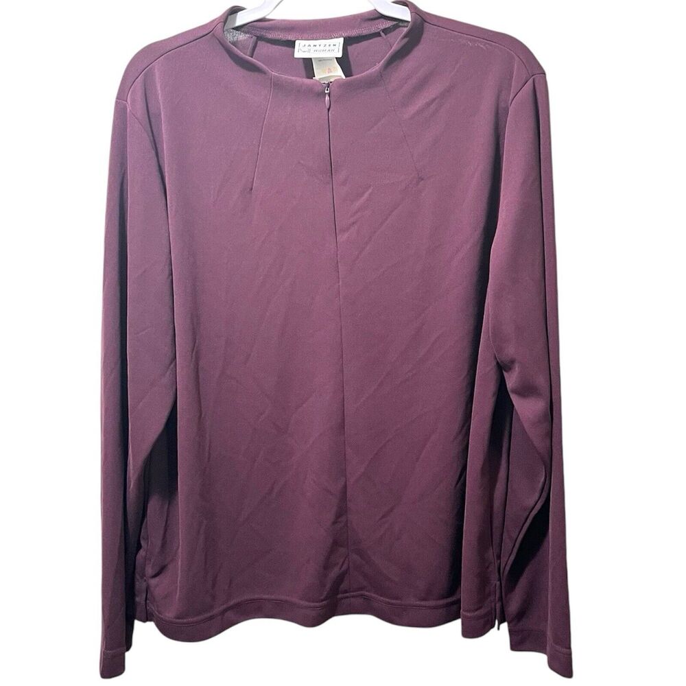 Classics by Jantzen Womens Top Plus 2X Plum Purple Long Sleeve Zip VTG 90s NWT